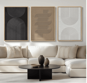 Large Framed Black and White Neutral Abstract Wall Art for Living Room