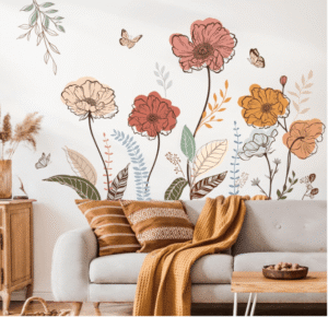 Wonder Boho Flower Wall Stickers Wildflower Floral Grass Peel and Stick Wall Art Decals for Living Room Bedroom TV Wall