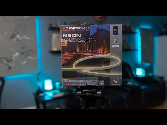 A smartphone pairing with a Monster Smart light bar in a home.