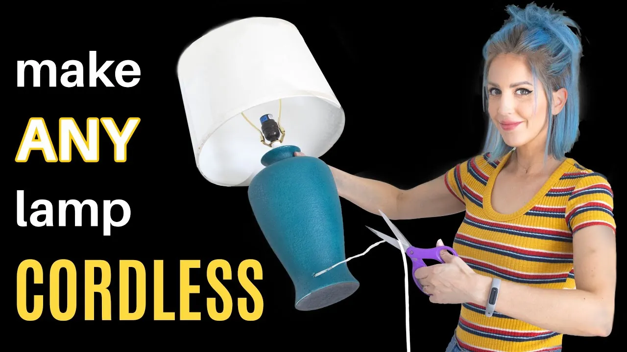 Essential components and tools for building a cordless lamp arranged on a workbench.